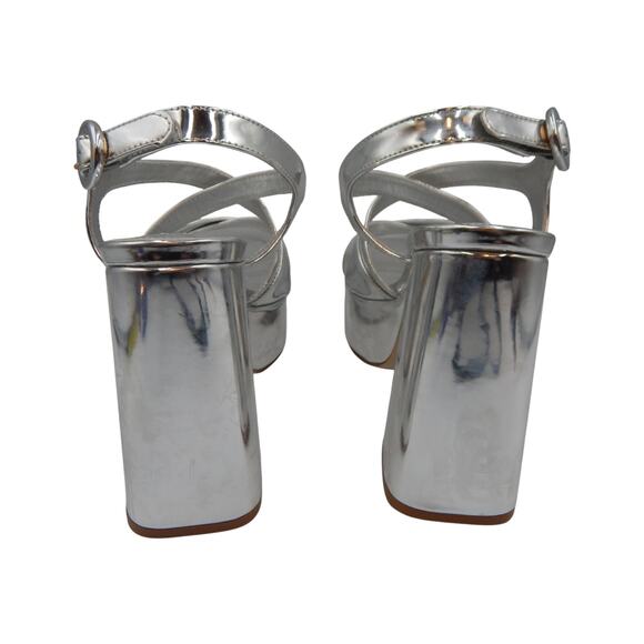Larroude Bee Strappy Block Heels Platform Sandals Silver Size 8.5 - Picture 5 of 11